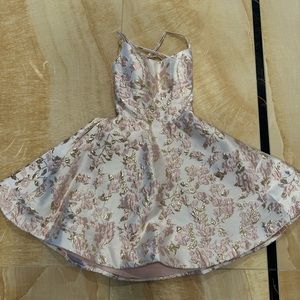 Girls size 12 pink and gold corset style dress lace up back with pockets